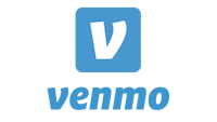 a blue and white logo with the word venmo